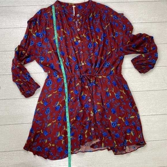 Free People Burgundy Blue flower fields mini dress long line flowy top size XS - Picture 12 of 12